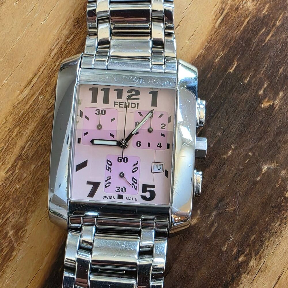 Fendi 7500G Orologi Chronograph Swiss Quartz Pink Dial Steel Ladies Watch